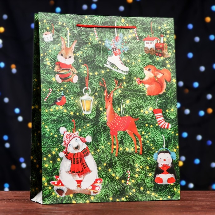 Новый год. Пакет подарочный "Салют подарков ", 33 х 42,5 х 10 см.