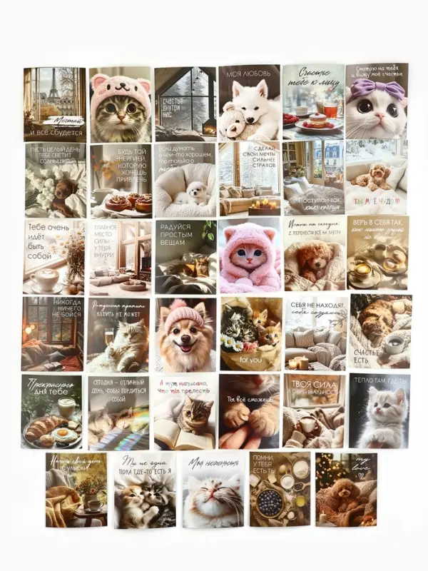 Набор мини-открыток в коробке со скрепками &laquo;Котики&raquo;, 35 штук, 8 x 10 см