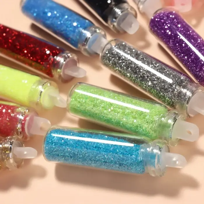 Блёстки для декора, мелкие, набор 12 бутылочек, разноцветные