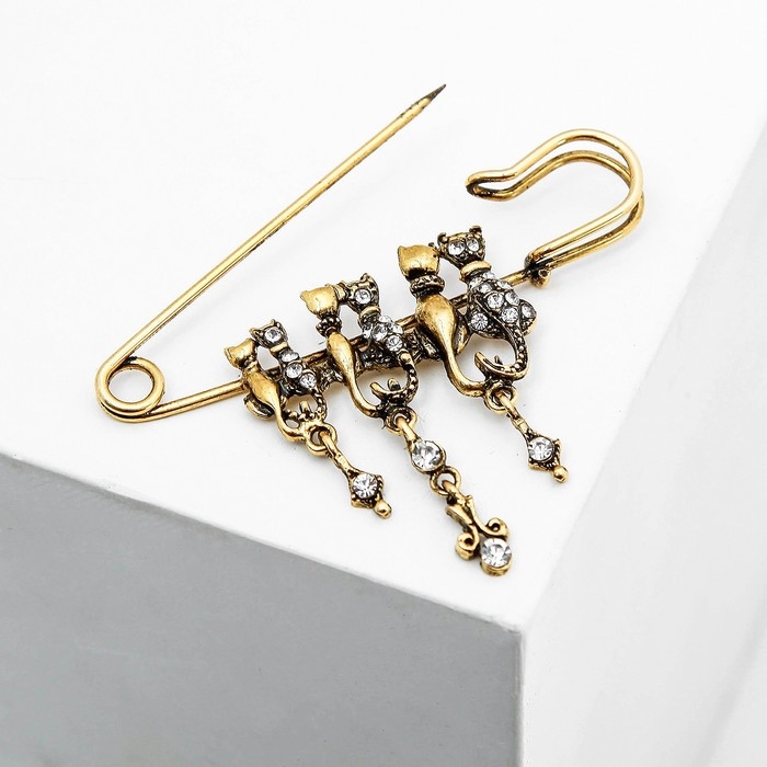 Булавка «Кошачье семейство», 7 см, цвет белый в чернёном золоте Булавка «Кошачье семейство», 7 см, цвет белый в чернёном золоте