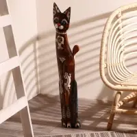 Сувенир дерево "Кошка морская с рыбкой и ящерками" 80х13х7 см