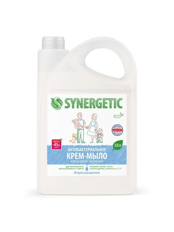 Крем-мыло Synergetic &laquo;Кокосовое молочко&raquo;, антибактериальное, 3.5 л