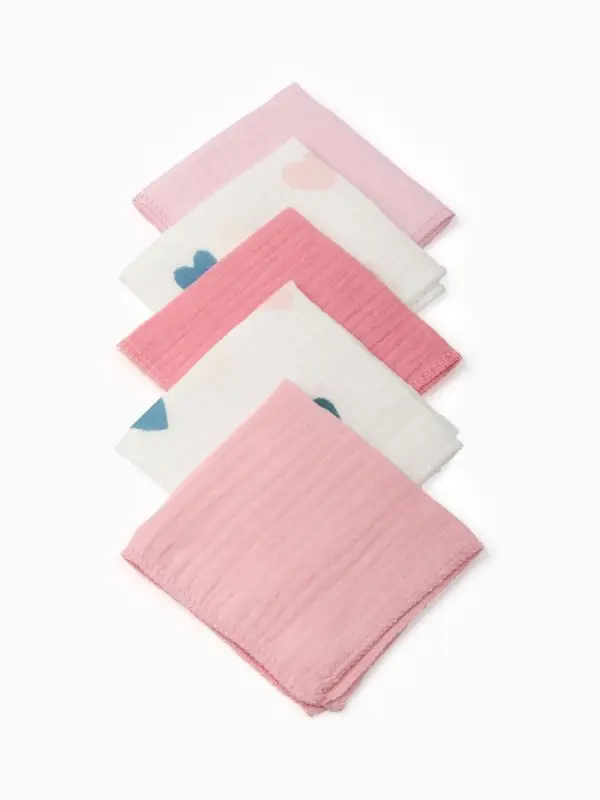 Набор платочков Крошка Я Сolored hearts (вид 1) 20*20 см-5 шт, муслин, 100 % хлопок Набор платочков Крошка Я Сolored hearts (вид 1) 20*20 см-5 шт, муслин, 100 % хлопок