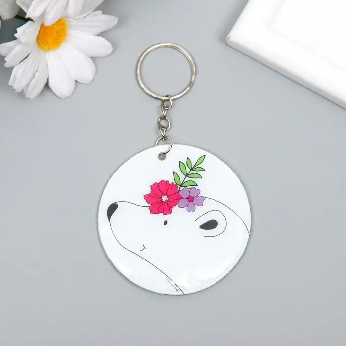 Брелок PVC Брелок PVC "Белый мишка с цветочным венком" 6,2х6,2 см