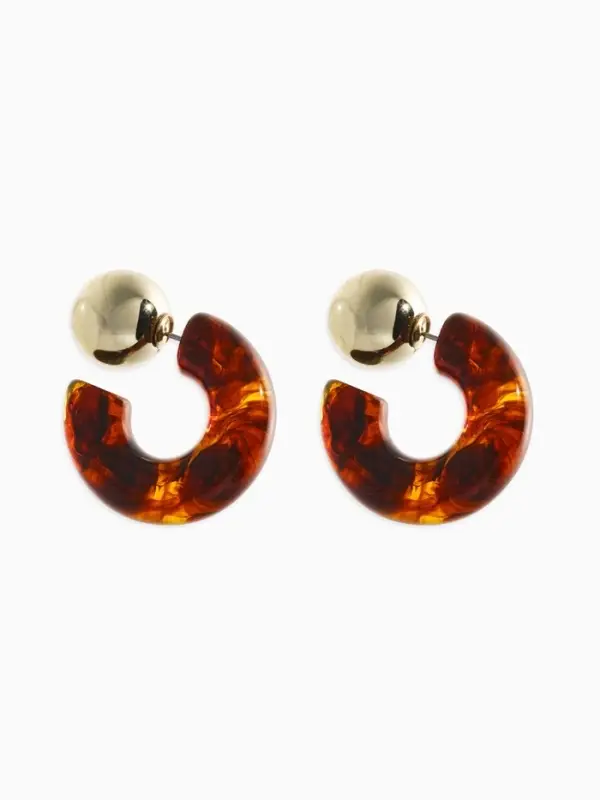 Серьги акрил "Полукольцо с бусиной №14", цвет коричневый в золоте