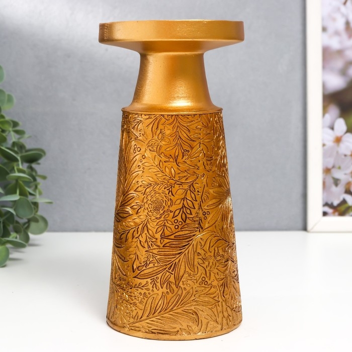 Подсвечник полистоун на 1 свечу Подсвечник полистоун на 1 свечу "Растительные узоры" золото 19,5х9,5х9,5 см