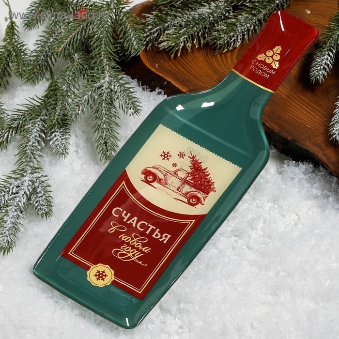 Новый год. Тарелка стеклянная «Счастья в новом году», 12 х 35 см Новый год. Тарелка стеклянная «Счастья в новом году», 12 х 35 см