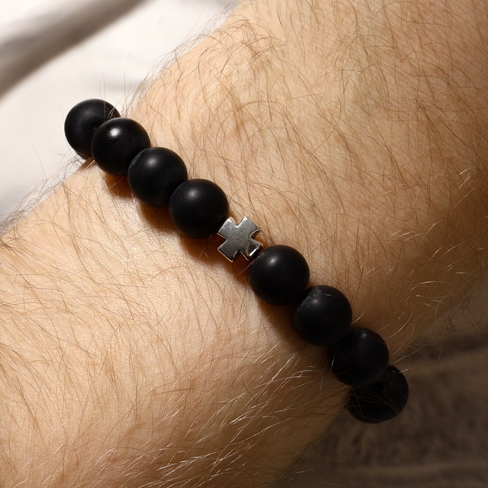 Чётки - браслет шар №10 «Шунгит» 19 бусин с крестиком Чётки - браслет шар №10 «Шунгит» 19 бусин с крестиком