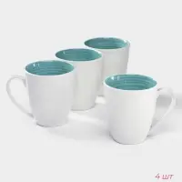 Кружки Доляна &laquo;Палитра&raquo;, 350 мл, 4 шт., фарфор, белые, бирюзовые