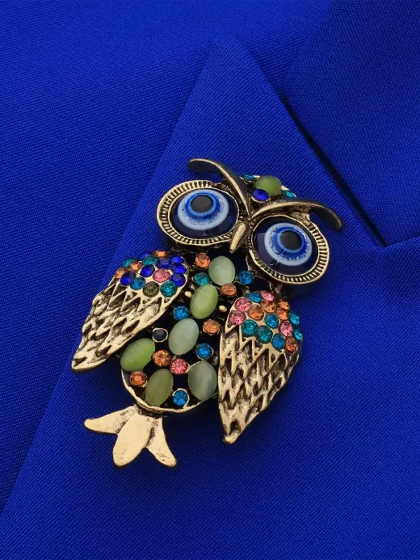 Брошь &laquo;Сова&raquo;, разноцветная в чернёном золоте