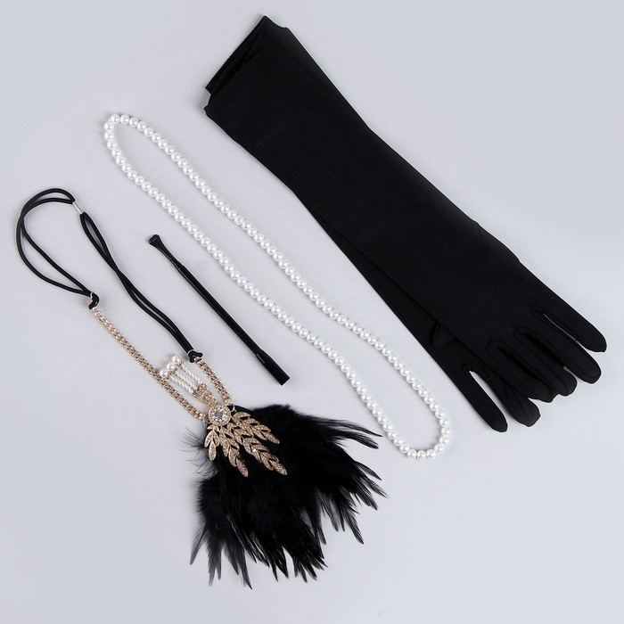 Карнавальный набор «Lux»: повязка, перчатки, бусы, мундштук Карнавальный набор «Lux»: повязка, перчатки, бусы, мундштук