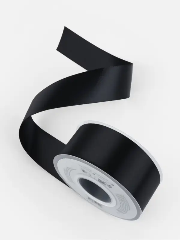 Лента атласная TEIRA, двухсторонняя, 38 мм, 25&plusmn;1 м, чёрная №0030