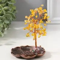 Подставка под благовония "Дерево на цветке" жёлтый 72 камня 9х9х13,5 см