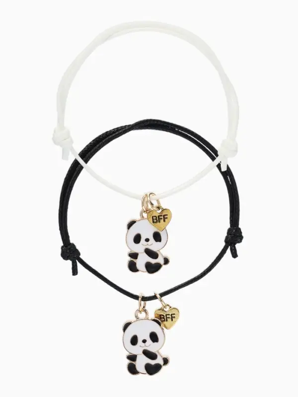 Браслеты парные &laquo;Неразлучники. Панды и лапки&raquo;, d=6 см, набор 2 шт. чёрный, белые