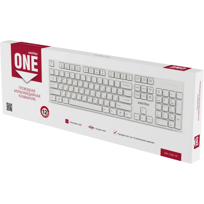 Клавиатура Smartbuy ONE 238 проводная мультимедийная USB белая (SBK-238U-W)
