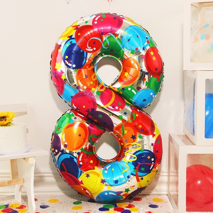 Шар фольгированный 40" &laquo;Цифра 8&raquo;, яркие шары