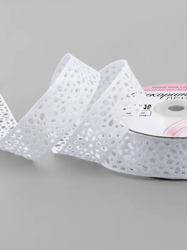 Лента декоративная, репсовая, ажурная, 25 мм, 9.1&plusmn;0.5 м, белая