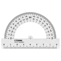 Транспортир 180°/8см, СТАММ, пластиковый, прозрачный, бесцветный