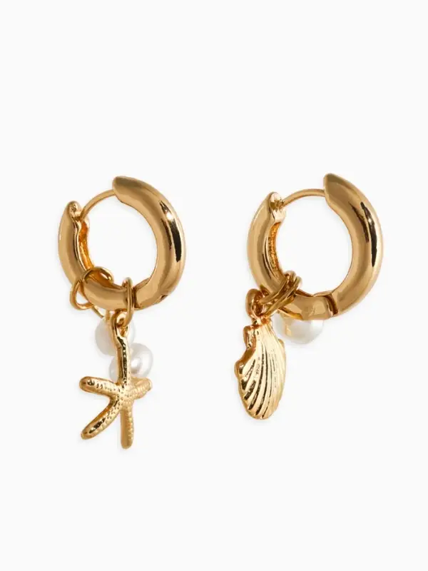 Серьги жемчуг "Ракушка со звездой", цвет белый в золоте