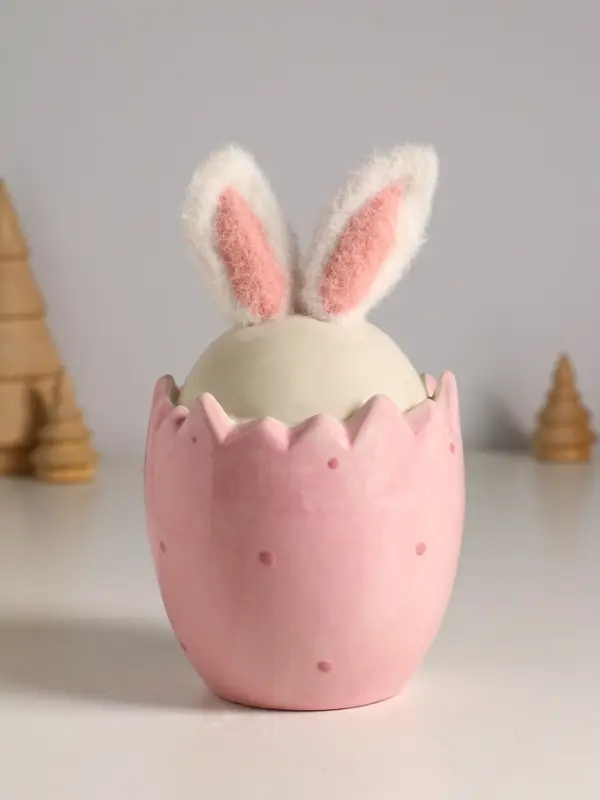 Сувенир керамика, текстиль  Сувенир керамика, текстиль "Зайчик в яйце" розовый 9х9х15,5 см
