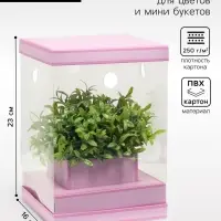 Коробка для цветов с вазой и PVC окнами складная, сиреневый, 16&times;23&times;16 см