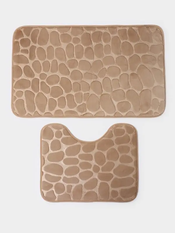 Коврики для ванной и туалета Доляна &laquo;Камни&raquo;, 2 шт., 40&times;50, 50&times;80 см, бежевые
