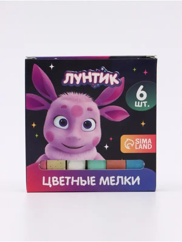 Мелки цветные для асфальта и школьной доски, 6 штук, 6 цветов, &laquo;Лунтик в космосе&raquo;