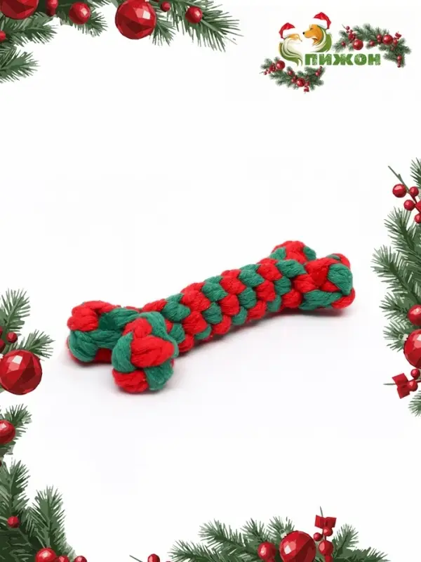 Игрушка канатная &laquo;Новогодняя кость&raquo;, до 15 см, до 60 г, зелёная, красная