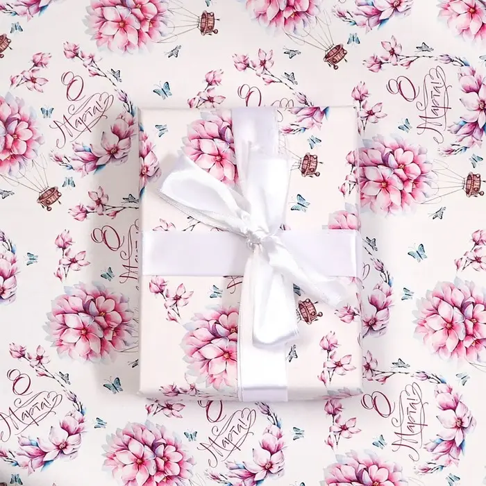 Бумага упаковочная глянцевая «Цветы на воздушном шаре», 70×100 см, 1 шт.