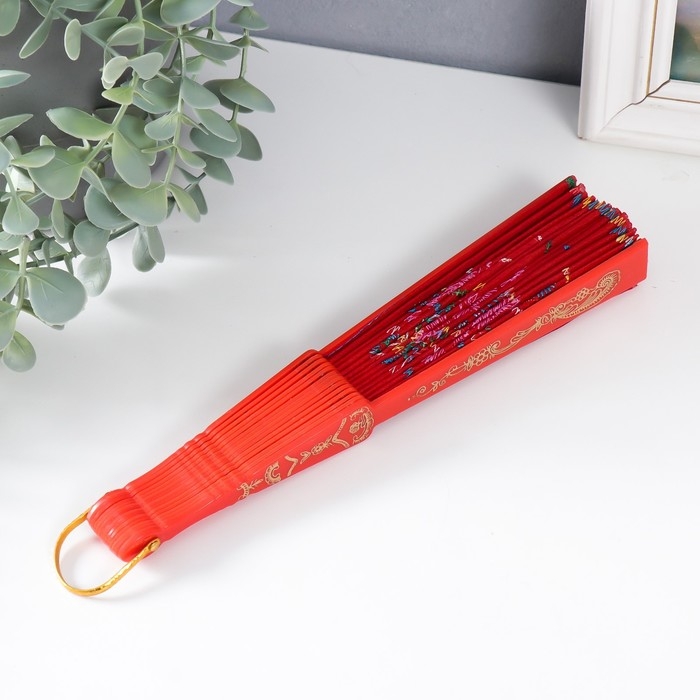 Веер пластик, текстиль  Веер пластик, текстиль "Вышивка" МИКС 23 см