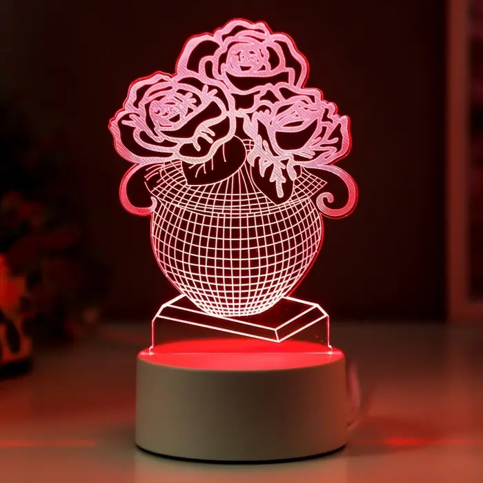 3D-светильник настольный светодиодный RISALUX &laquo;Ваза с цветами&raquo;, LED, RGB, от сети