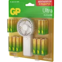Батарейка алкалиновая GP Ultra, ААА+АА, LR03+LR6-24BL, 1.5В, блистер 12+12 шт., вентилятор
