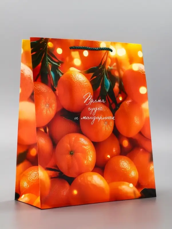 Пакет подарочный новогодний ламинированный, «Новогодние мандарины» , 26×12×32 см
