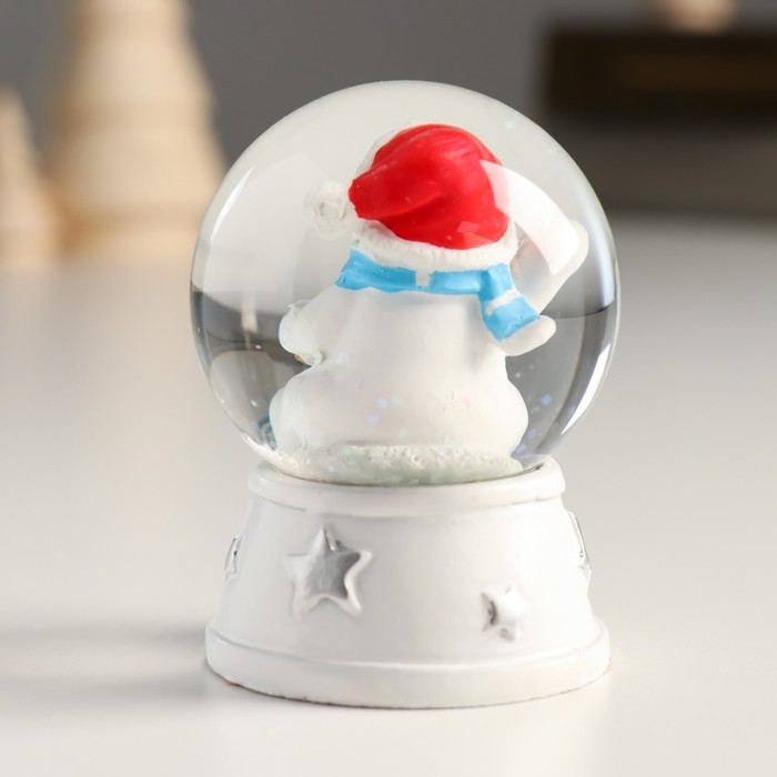 Снежный шар новогодний стеклянный «Снеговик в красном колпаке, с подарком», d=4.5 см, 6×4.5×4.5 см Снежный шар новогодний стеклянный «Снеговик в красном колпаке, с подарком», d=4.5 см, 6×4.5×4.5 см