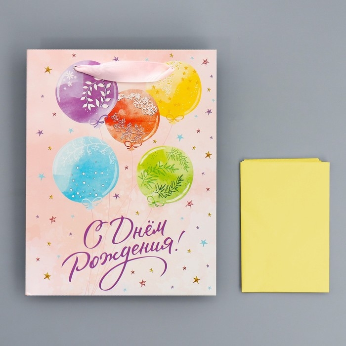 Пакет подарочный ламинированный с тишью, упаковка, «С Днём рождения», MS 18 х 23 х 10 см