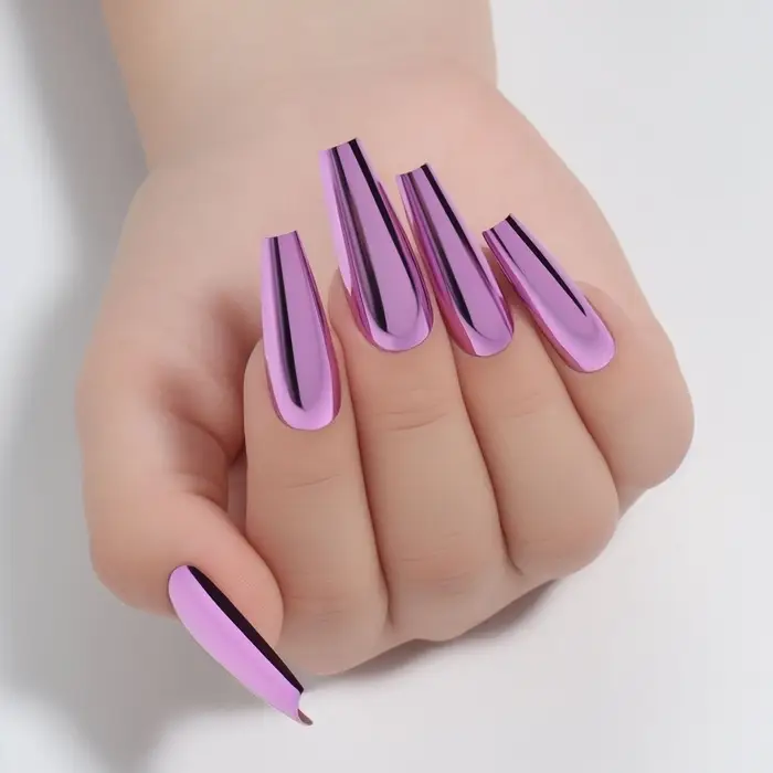 Накладные ногти, 12 шт, с клеевыми пластинами, форма балерина, матовый/хромированный, цвет сливовый/розовый