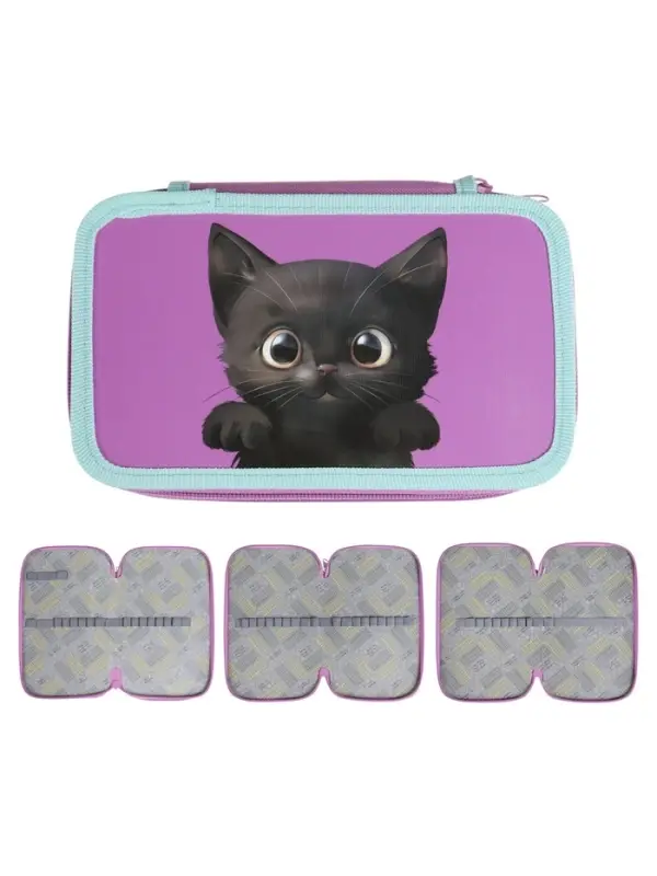 Пенал 3 секции, 125 х 205 х 55 мм, Calligrata 30П26/3 Пенал 3 секции, 125 х 205 х 55 мм, Calligrata 30П26/3 "Кот чёрный", ламинированный картон