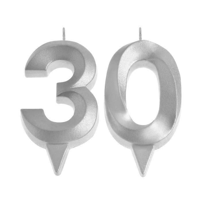 Свеча в торт юбилейная Свеча в торт юбилейная "Грань" (набор 2 в 1), цифра 30, серебряный металлик, 6,5 см