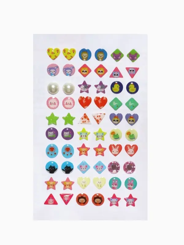 Серьги наклейки детские, пластик, улыбка, яркие, цветные