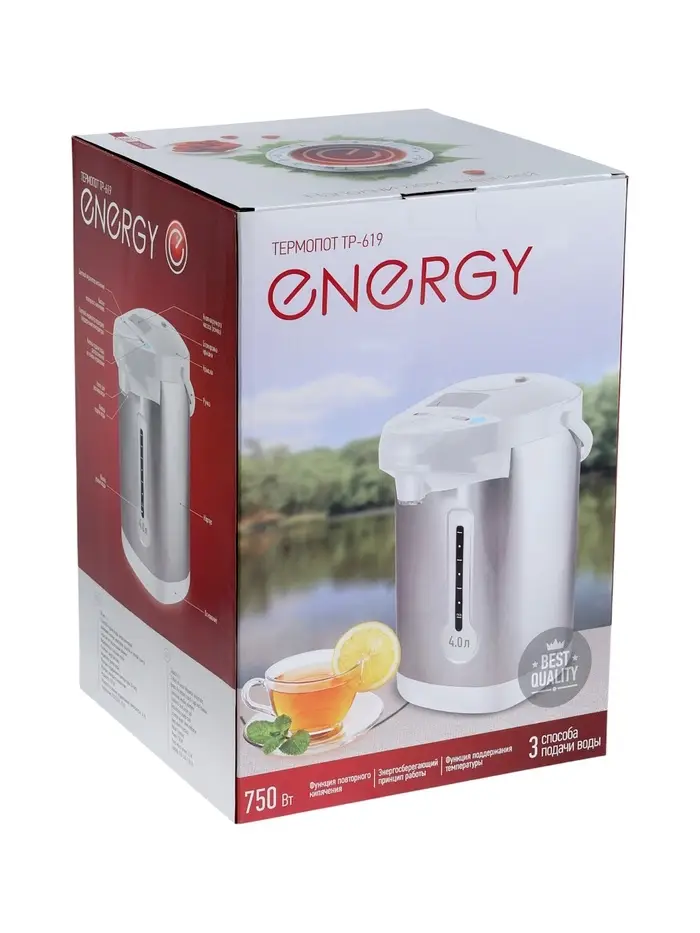 Термопот Energy TP-619, 750 Вт, 4 л, серебристо-белый Термопот Energy TP-619, 750 Вт, 4 л, серебристо-белый