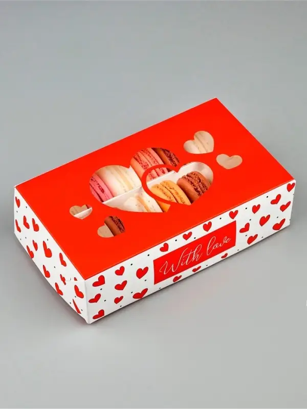 Кондитерская упаковка для макарун с окном, «С любовью», 11 х 19 х 5.5 см