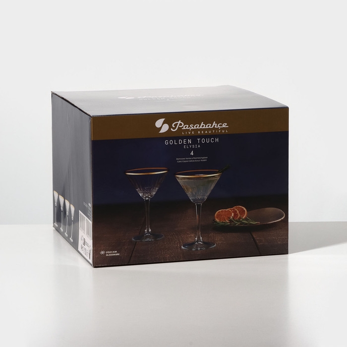 Набор стеклянных фужеров Elysia, 220 мл, 4 шт, золотая кайма Набор стеклянных фужеров Elysia, 220 мл, 4 шт, золотая кайма