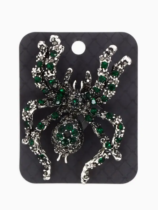 Брошь &laquo;Паук&raquo;, цветочки, серо-зелёная в чернёном серебре