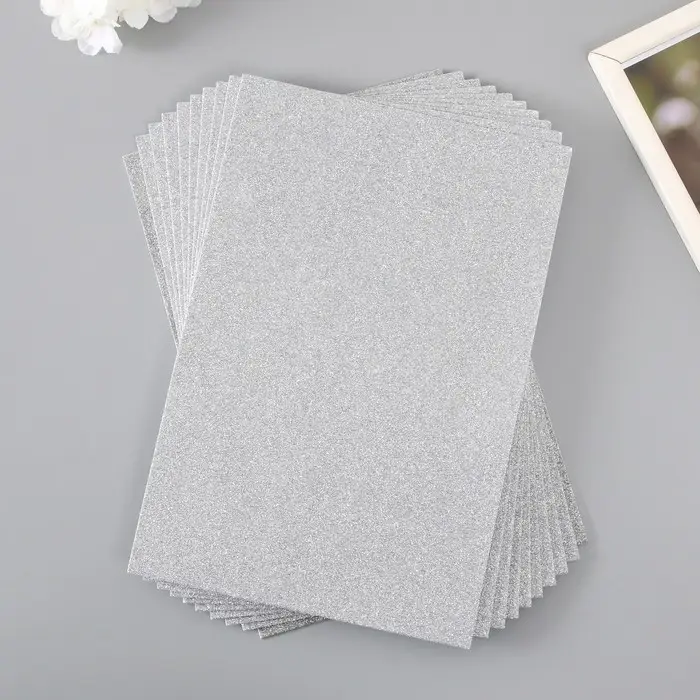 Фоамиран глиттерный 2 мм, 20х30 см, серебро