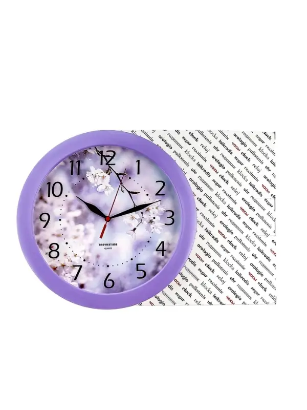 Часы настенные, серия: Цветы, &laquo;Цветущее дерево&raquo;, плавный ход, d=29 см, сиреневый обод