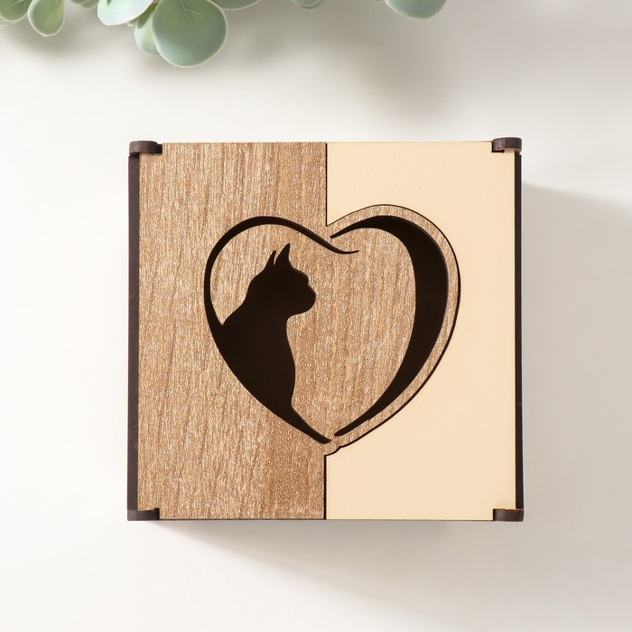 Шкатулка комбинированная  Шкатулка комбинированная "Кот в сердечке" 10,5х10х7 см