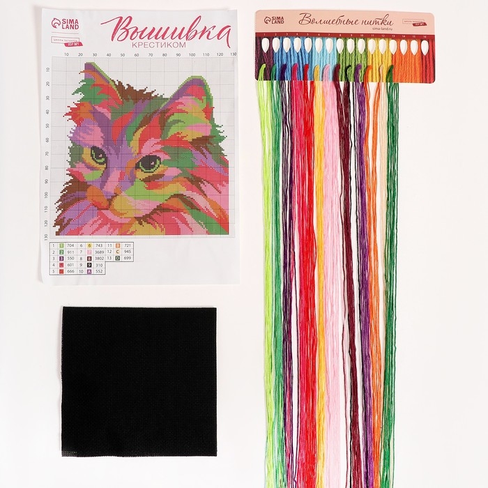 Вышивка крестиком на чёрной канве «Разноцветный кот», набор для творчества, 25 х 25 см Вышивка крестиком на чёрной канве «Разноцветный кот», набор для творчества, 25 х 25 см