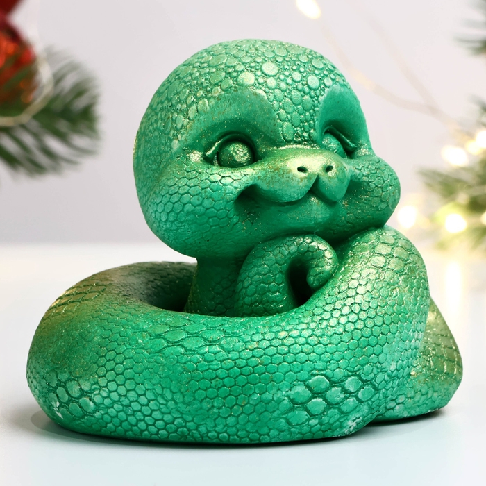 Новый год. Символ 2025. Фигура Новый год. Символ 2025. Фигура "Змея Хвостатик" светло-зеленая, 6х6см