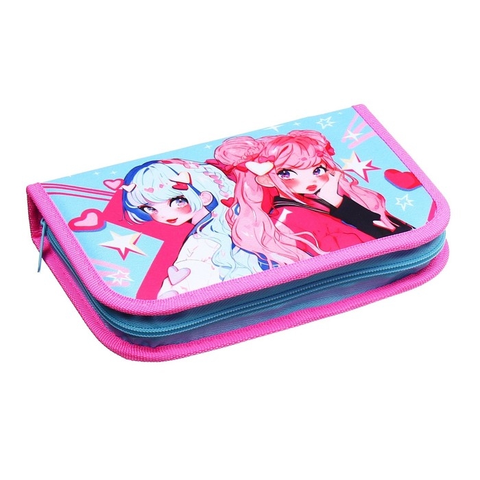 Пенал 1 секция, 130 х 210 х 40 мм, 2 откидные планки, тканевый, Calligrata TOP, Content  Пенал 1 секция, 130 х 210 х 40 мм, 2 откидные планки, тканевый, Calligrata TOP, Content "Аниме подружки"
