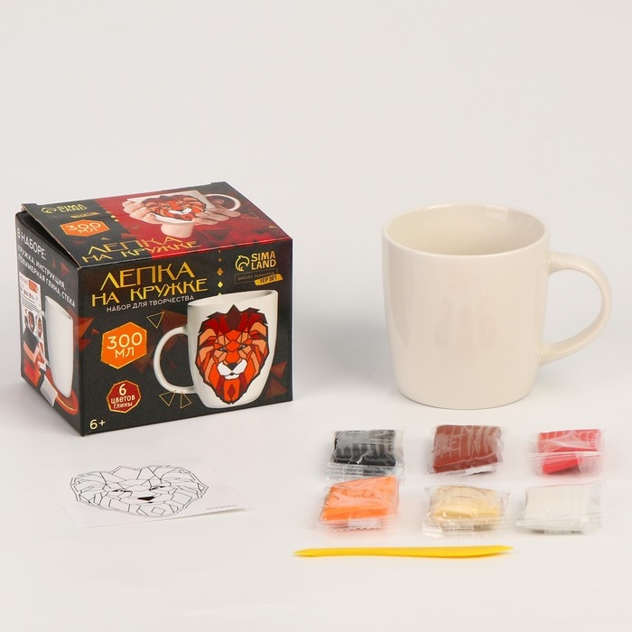 Набор для декора кружки полимерной глиной. Лепка на кружке «Полигональный лев» Набор для декора кружки полимерной глиной. Лепка на кружке «Полигональный лев»